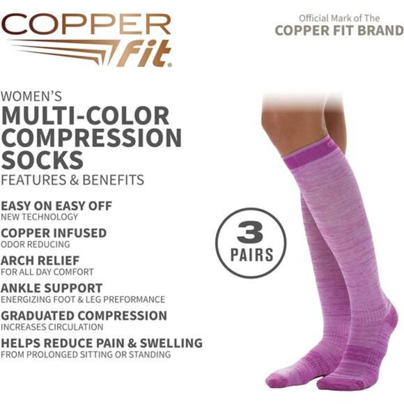 Copper Fit Energy Women's Easy-On/Easy-Off Knee High Compression Socks - Picture 2 of 6